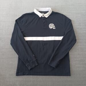 Lurking Class Rugby Shirt Mens Medium Black Long Sleeve White Stripe Skull Patch